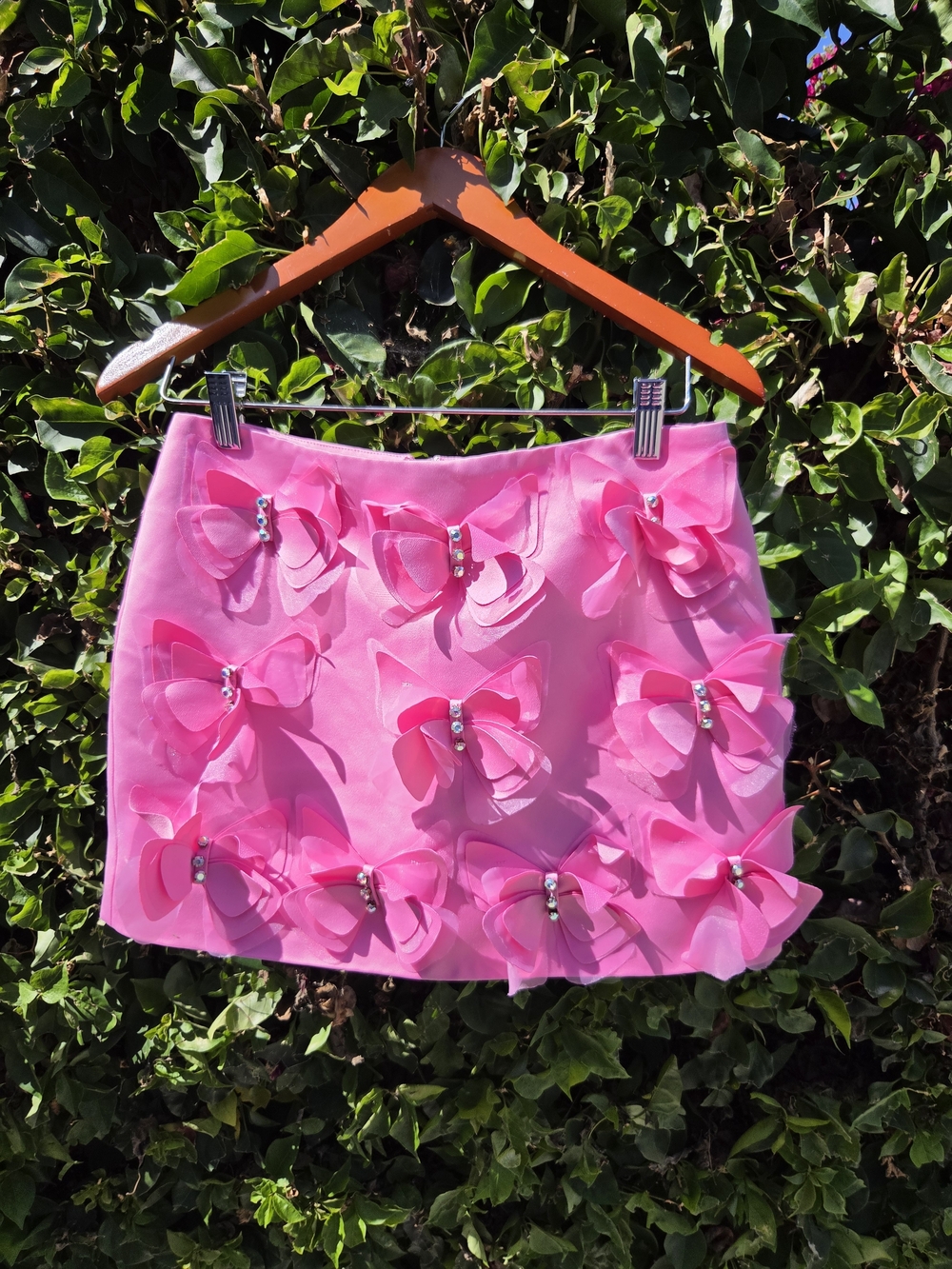Forever 21 x Wicked Butterfly Mini Skirt Hot Pink 3D Organza Rhinestone